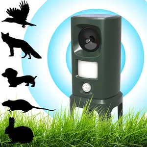Solar Ultrasonic Animal Repeller with Motion Sensor, Flashlight Deer Repellent for Squirrels Mice Snakes Rabbits, Garden Pest Control
