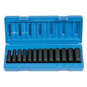 212 MAIN 3/8" Drive 13-Piece Metric Drive Impact Socket Set - Grey Pneumatic GY1213MD Alloy Steel Socket Wrench Set for Tight Areas, Cycling Maintenance