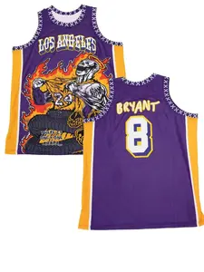 Kobe Bryant #8 Los Angeles Mamba Basketball Jersey Purple Gold Skull Flame Mamba Snake Graphic "There Is Only One Mamba" Retro Breathable Mesh Sleeveless for Kobe Fans, Supporters, Mamba Collectors, Dark Streetwear & Basketball Legend Enthusiasts