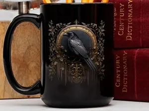 [Sale Up To 50%] Gothic Raven Mug, Dark Academia Mug, Black Witchy Coffe Cup, Goblincore, Whimsigoth, Black Raven Mug, Gothic Tea Cup, Black Crow Coffee Cup, Ceramic Mug, 11oz & 15oz