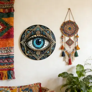 Bohemian Evil Eye Metal Wall Art – Round Decorative Tin Sign for Door, Window, Home Protection Decor