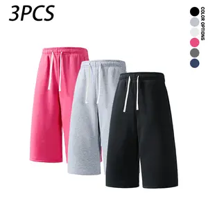 3-pack men’s casual summer shorts—versatile, simple, breathable, skin-friendly, comfortable, with a drawstring waist; athletic loose fit, 7/8 length.