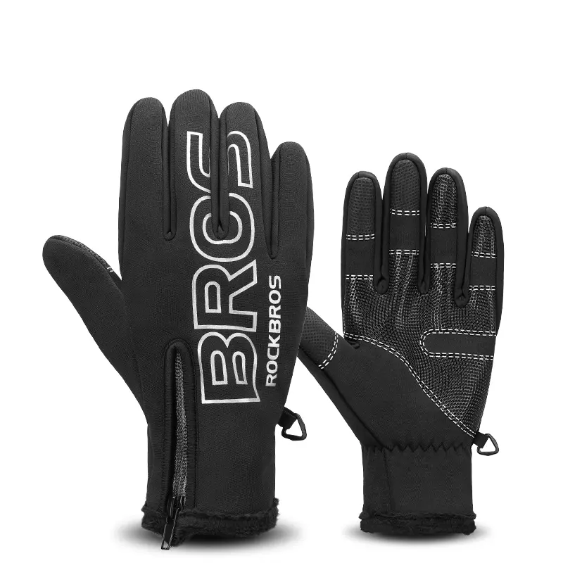 ROCKBROS Winter Cycling Gloves for Men Women Water Resistant Touch Screen Polar Fleece Lining Shock Absorbing Full Finger Biking Anti Slip Motorcycle Mountain Bike Gloves for Fishing Driving Golfing