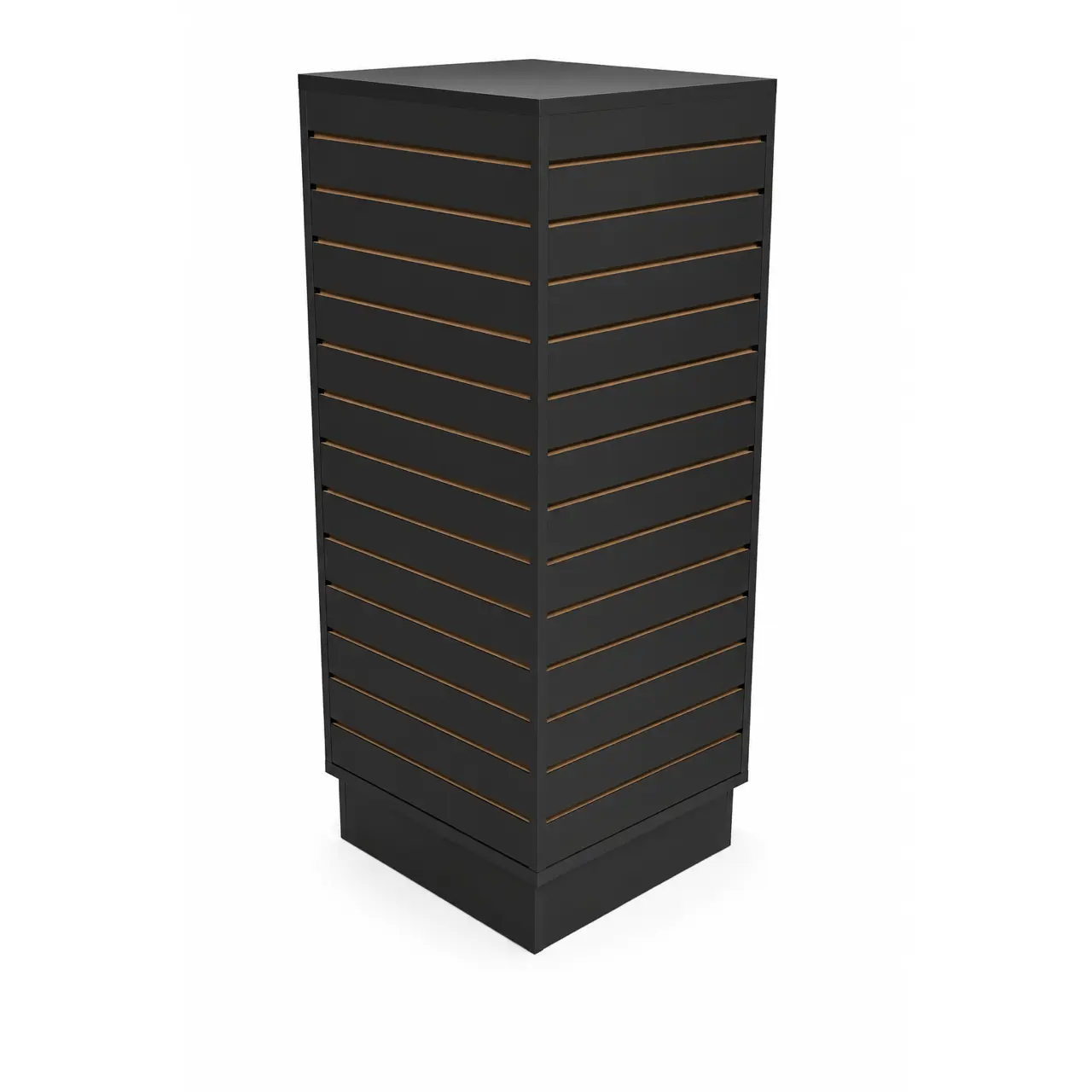 Only Hangers 4-Sided Tower Slatwall Merchandiser Freestanding Retail Floor Display 54" H x 24" L x 24" W Compact Four-Sided Display Tower for Stores Boutiques and Trade Shows Black White Maple