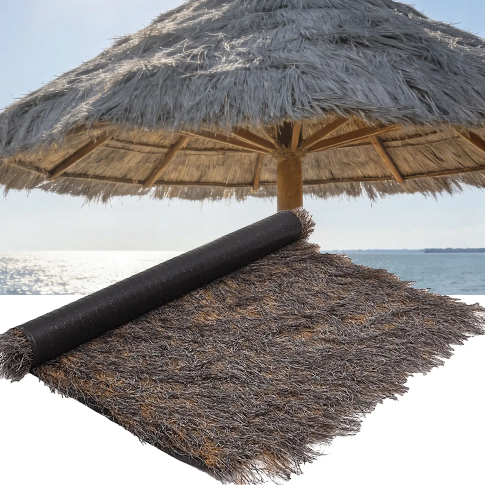 Artificial Thatch Roll Tiki Bar Synthetic Thatch Roofing,Artificial Palm Thatch Fire-Resistant,Weatherroof & Easy Fit,Artificial Thatch Roof for Shed/Roofing/Pool/Garden Decor,Grey,1*20m