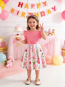 Soft Pink Butterfly Ruffle Dress, Perfect for Girls' Photos📸