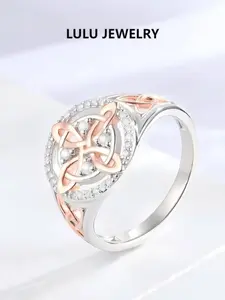 Valentine's Day gift Silvery Rose Gold Witches Knot Ring, Anillo Nudo de Bruja Plata Celtic Knot Jewelry, Cubic Zirconia Witch's Knot Ring, Cubic Zirconia Rings, Witchtok Witch Jewelry Pagan Jewelry for Devotion for Protection, Elegant Ring