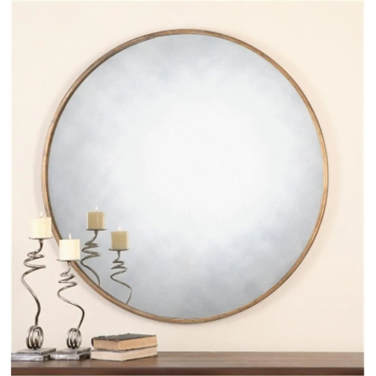 212 MAIN Junius Round Antique-Gold Vintage Leaf Decorative Mirror - Metal Frame Wall Mount Mirror, Home Supply, Room Decor