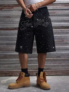 Men's Casual Loose Fit Wide Leg Denim Shorts, All Seasons Classic Street Style, Plain Color, Versatile Straight Leg Jeans, Fashionable Daily Wear, Streetwear