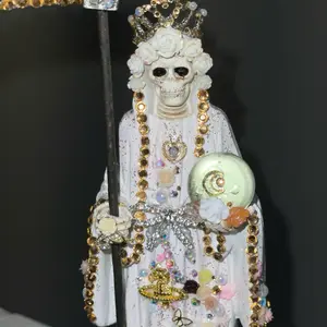 White Santa Muerte Ornament 8.5 inch Decorative Figurine with Unique Design Intricate Details & Colorful Embellishments for Home Decor