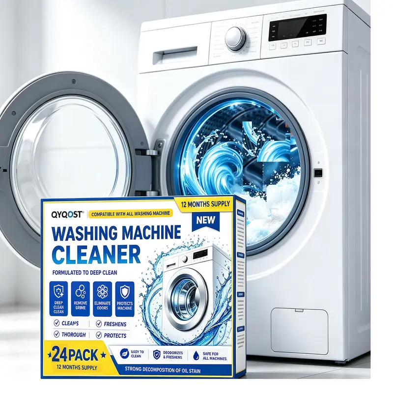 Cleaning Tablets Household - 24pcs Powerful Cleaning Tablets for Washing Machines, Deep Cleaning Descaler Pods, Easy-to-Use, Odour Control, Maintains Freshness, Daily Use, Compatible with Front & Top Load Washers (1 Box)