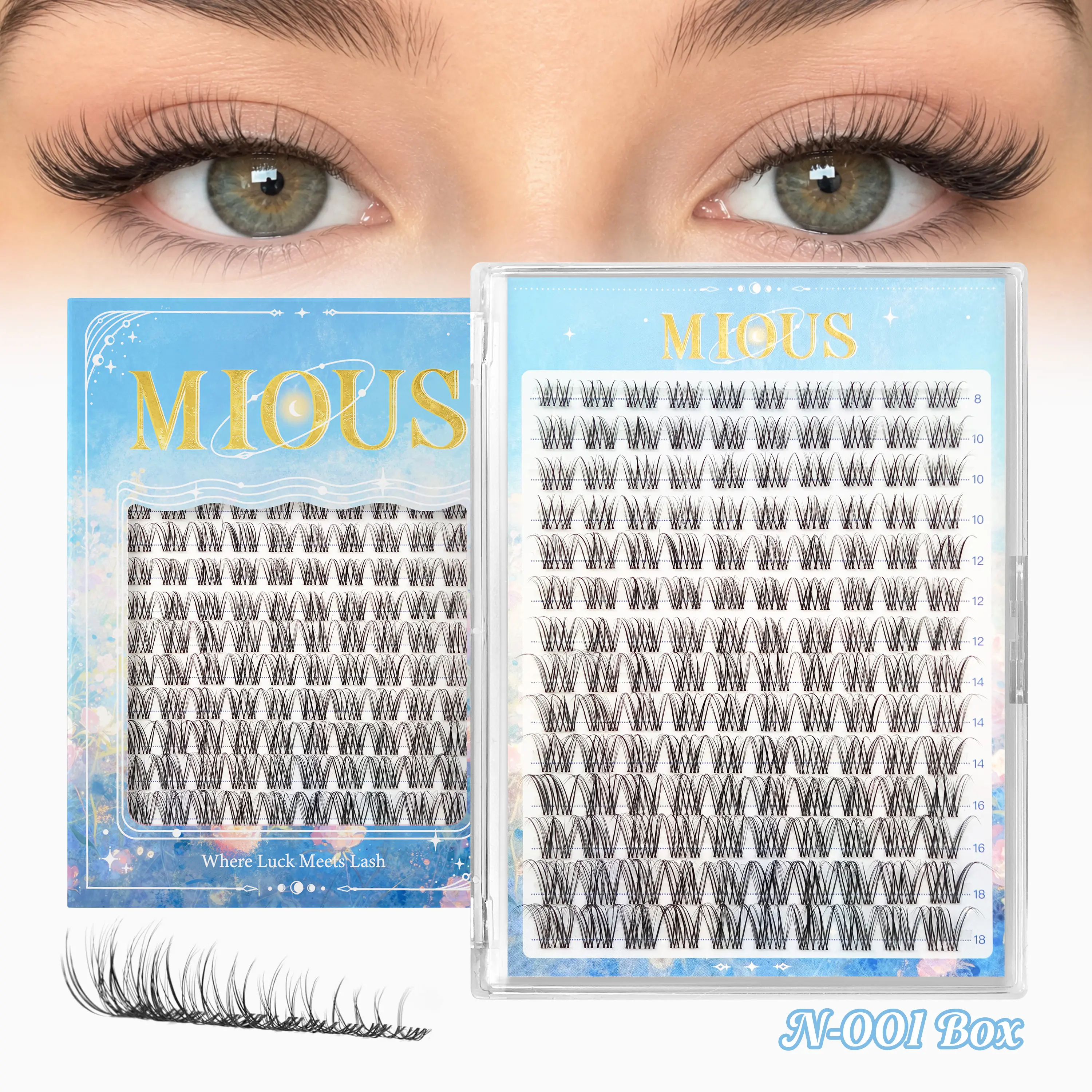 Mious [New N-001 Box] Synthetic Silky D-Curve DIY Lashes, Venus Invisible Soft Band Cluster Eyelashes, 8-18mm Mixed Length, Waterproof Long-Lasting, 154 Pieces, Salon-Quality Natural Pure Clean Look for Home Makeup Use, Multiple Options Available, D Curl,