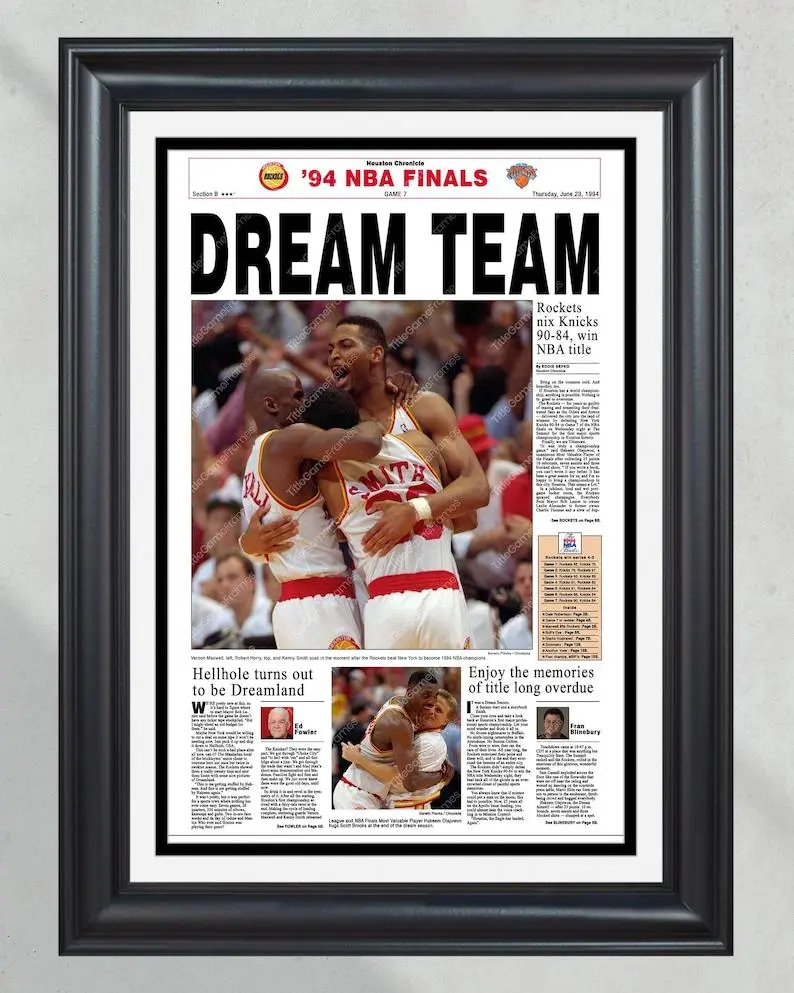 1994 Houston Rockets NBA Champion Poster Print Unframed Front Page Newspaper - 'Dream Team'