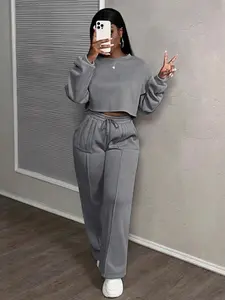 Women's Sportswear Set, Sweatsuit Set Outfit, Athletic Sets, Two-Piece Fleece Short Top & Casual Pants, Fall Winter Workout Sets Women for Running, Walking, Hiking, Yoga, Fitness, Athletic Sports Clothing, Athleisure Tracksuit Outfit, Athleisure Wear Set