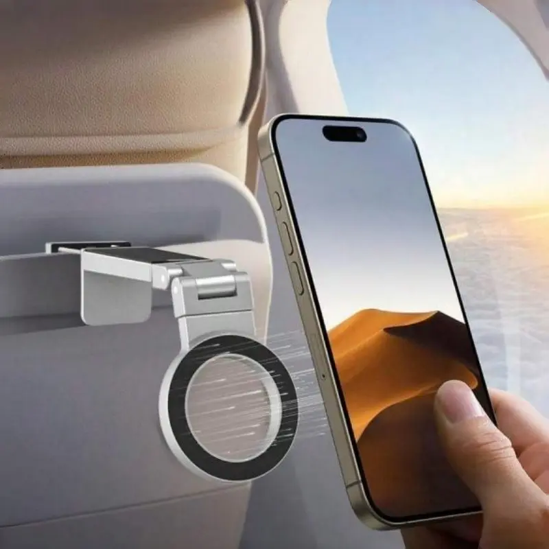 Magsafe Portable Phone Holder, Magsafe Magnetic Mount - Foldable Retractable, 360 degree Rotating, Mini Metal Body, Universal Compatibility. Suitable for Airplane, Desktop Use, Adjustable Magnetic Stand