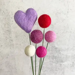 Set of 6 Felt Heart Ball Bouquet Love & Lilac