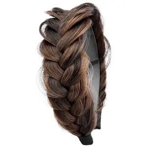 Wide Messy Braided Headband With  Synthetic Hair Plaited Headband High Elasticity Braids Chunky Fishtail Braided Hair Band Hairpiece for Girls Women Beauty Accessory (Copper Brown)