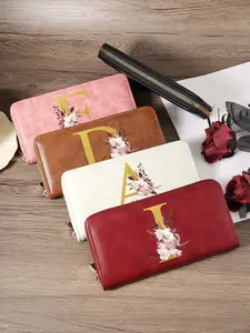 [Fashion Wallet] Fashion Letter Printed Women's Long Wallet | Spacious clutch with multiple compartments, zippered wallet, cute coin wallet with zipper closure and lining, multiple slots