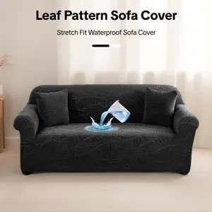 Leaf Pattern Sofa Cover, Stretchable Waterproof Elastic Sofa Protector, Universal Solid Color for 1-4 Seat Sofas, Pet Scratch Guard, Includes Pillow Case