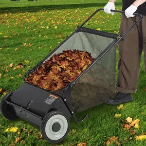 26-Inch Push Lawn Sweeper, Grass, Lawn and Leaf Cleanup Collector with Large 7 cu. ft. Hopper Bag, and Dual Spinning Brushes, Black