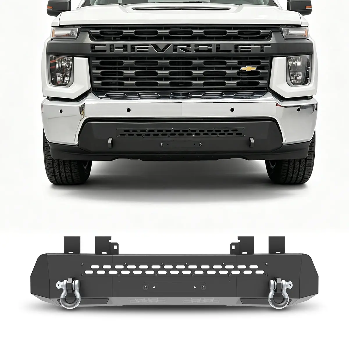 WOLFSTORM Custom Fit Steel Front Bumper for 2020-2023 Chevy Silverado 2500/3500 HD, Powder Coated, Rings Included