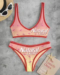 Natural Light Sport Pink Flamingo Print Bikini Set 2RY