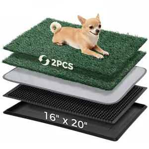 PAWGIANT Dog Grass Pad with Tray, 17.9"x14", With 2 Reusable Artificial Turf, for Dogs Potty, for Balcony Apartment, Realistic, Quickly Absorbency Portable Dog Litter Box Bathroom Turf for Pet Training, Waterproof Non-Slip Washable Puppy Pee