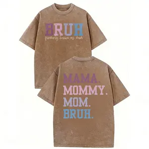 Washed T - Shirt with Hilarious Mom Nickname Evolution: "BRUH (formerly known as mom)" and "MAMA. MOMMY. Mom. WITCH."