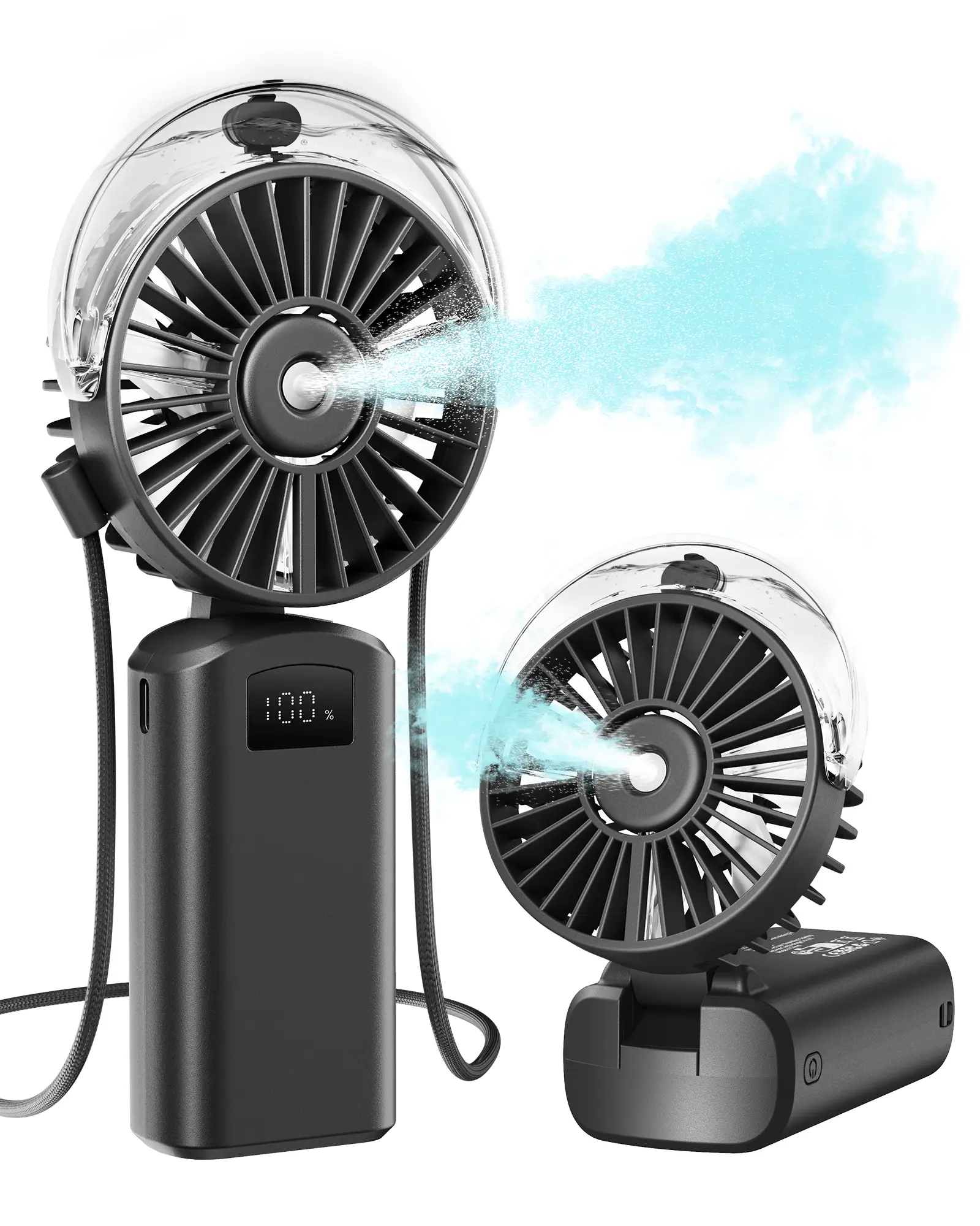 GAIATOP Portable Misting Fan, 180° Foldable Handheld, 3-Speed USB Rechargeable with LED Display, Water Mist Spray, Mini Personal Cooling Fan for Trave