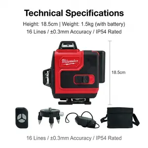 Milwaukee 16-Line Laser Level – ±0.3mm/10m Accuracy for Framing & Layout – REDLITHIUM Battery or AC Power – Magnetic Fine-Adjust Base multifunctional tool