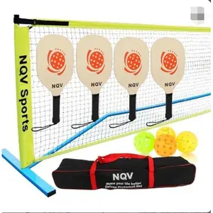 NQV Sports Pickleball Set for Beginners - 4 Wood Paddles, 22FT Net, 4 Balls, Duffle Bag, 2 Chalks - Indoor & Outdoor Play