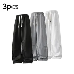 Men's Oversized Waistband Baggy Drape Sweatpants - Breathable Lightweight Elastic Fabric, Black+Light Gray+Dark Gray, Streetwear Bottoms for Daily School Workout (Spring, Summer, Autumn)