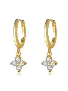 S925 Pure Silver Four-Leaf Flower Ear Cuff, Dual Circle Zircon Earrings, Sweet Floral Design, Hypoallergenic, Perfect Gift Box Set