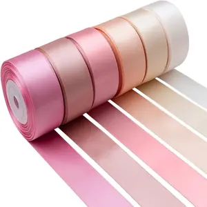 6 Rolls 25mm/10yd Ribbon Roll, High Density Rose Silk Gloss Fabric, Ideal for Party Decorations, Floral Arrangements, Handmade Crafts, Gift Wrapping Supplies, Creative Gift Packaging