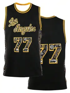Men's Basketball Casual Breathable Round Neck Sports Vest, Summer Fitted Style, Print Los Angeles 77 Number Jersey