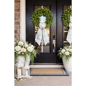 Monogrammed Green Toile Wreath Sash Custom Chinoiserie Scarf for Elegant Door Decor Cotton Embroidered Wreath Sash Perfect for Seasonal and Everyday Decoration