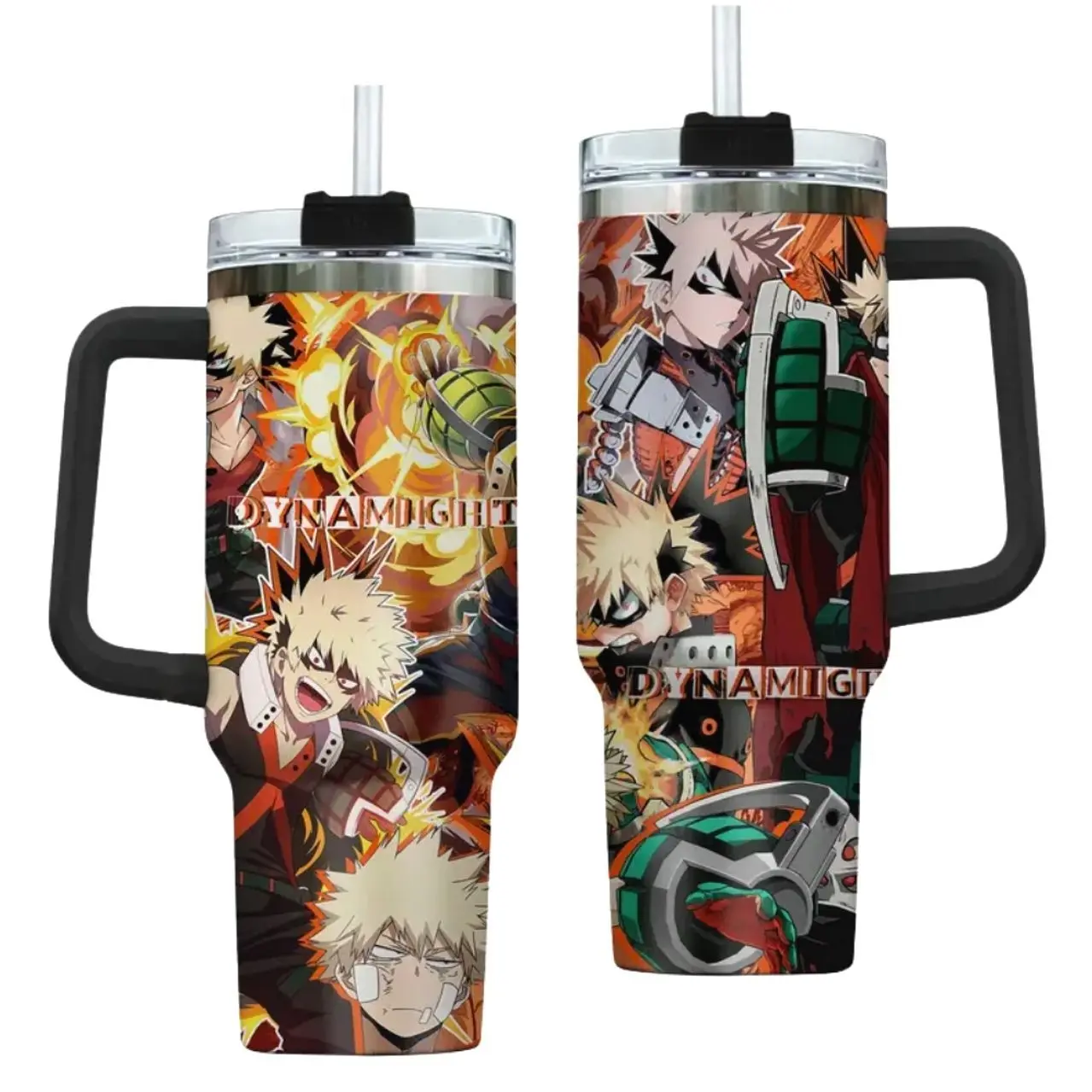 Deku & Bakugo Inspired 20oz/30oz/40oz Stainless Steel Tumbler with Handle – Double Wall Vacuum Insulated Travel Mug, Hero Anime Fan Gift, Reusable Drinkware
