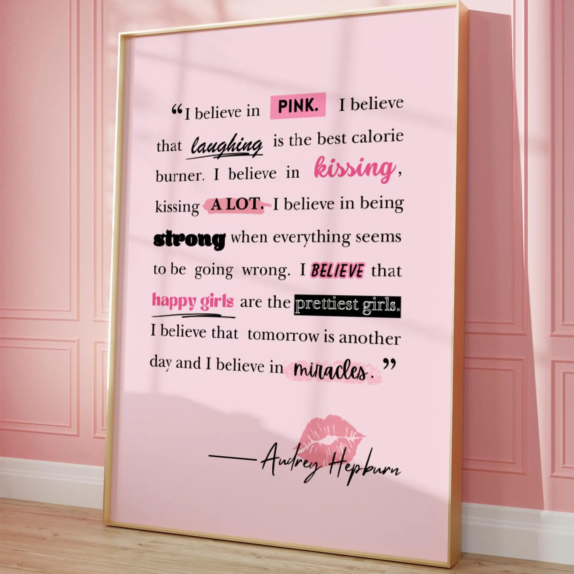 RJ Audrey Hepburn Print, Audrey Hepburn Wall Art, Audrey Hepburn Quotes, Quote Pink, Feminine, Audrey Hepburn Poster No Frame