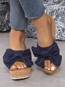 Women's Leopard Print Thick Sole Wedge Sandals, Transparent PVC Straps & Leopard Bow Decorations, Wild Spice Style Slip-On Shoes, Fancy Sandals, Casual Trendy Sandals