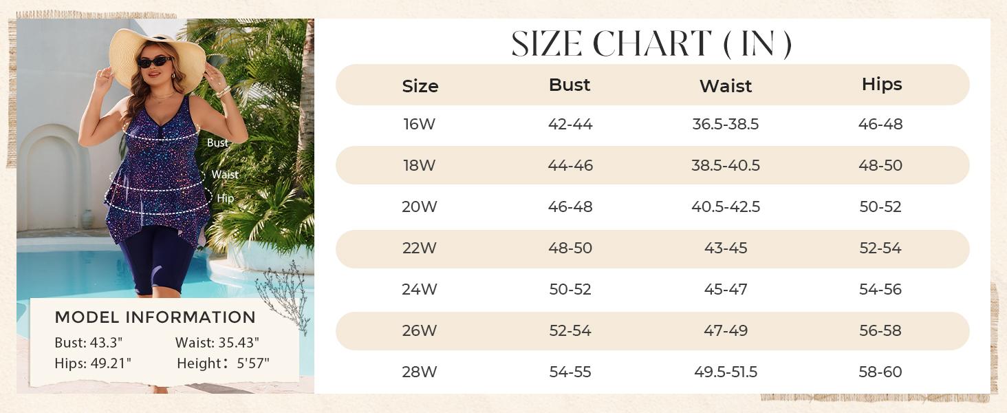 Hanna Nikole Women Plus Size Tankini Swimsuit 2 Piece Bathing Suits with Pockets Flowy Rash Guard Swimwear with Capris Shorts