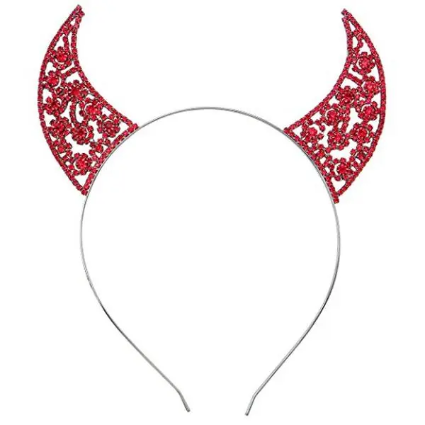 Rosemarie Collections Women's Devil Scroll Halloween Faux Horn Headband - Decorative, Glass Rhinestone, Ornamental, Rhinestone Finish Red Crystal Accessory, Faux Horn Headbands, Decorative Rhinestones Headbands
