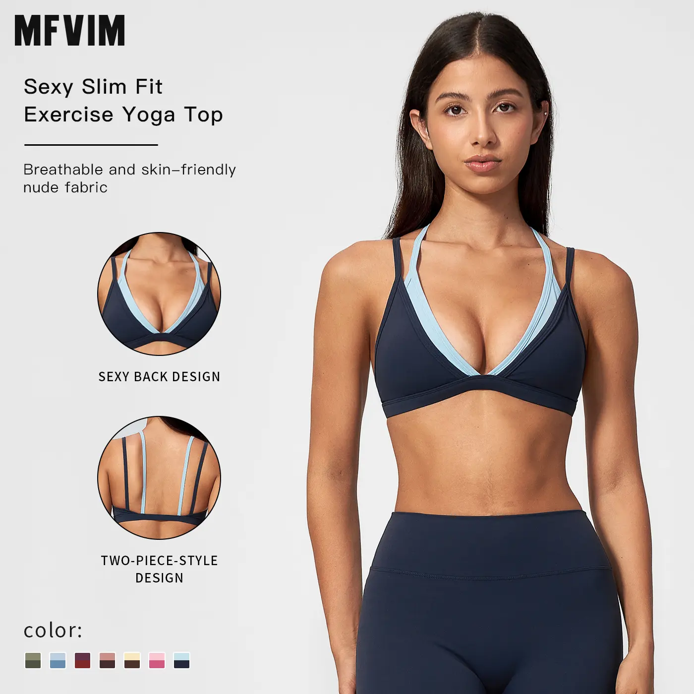 MFVIM Elegant Yoga Bra Tank Top, Thin Strap Design, Colorblock Faux Two-Piece, High Quality for Running and Fitness, Stylish Sports Top, Breathable Sports Bra,summerwins,travel essentials,camping essentials,back to school,back to school haul