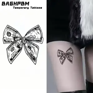 BAGHPBM Herbal Temporary Tattoos Set - 2 Realistic Fake Tattoo Skin Stickers (Dollar Sign, Bow), Waterproof, Long-Lasting, Realistic Fake Tattoos