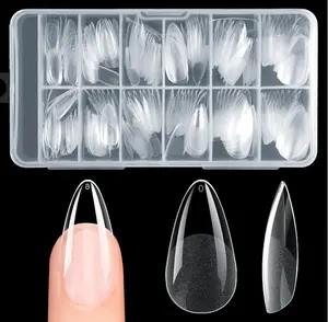 krofaue 240Pcs Almond Nail Tips - Professional Soft Gel Press on Nails with Half Matte 12 Sizes Acrylic Fake Tips for Gel Polish & Dip Powder DIY Home Manicure