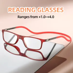 Elegant Foldable Reading Glasses with Magnetic Neck Strap, Lightweight PC Frame for Office & Gaming, Available +100 to +400 Strengths