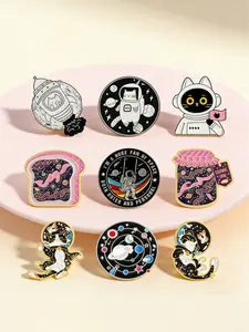 9Pcs Cat Space Theme Enamel Badges Set, Cute Moon Landing Astronaut Suit Design, Unisex Daily Wear Gift for Astronomy Lovers