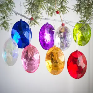 Colorful Sparkling Acrylic Oval Gem Pendants Christmas Valentine s Day Decor Christmas Tree Hanging Ornaments