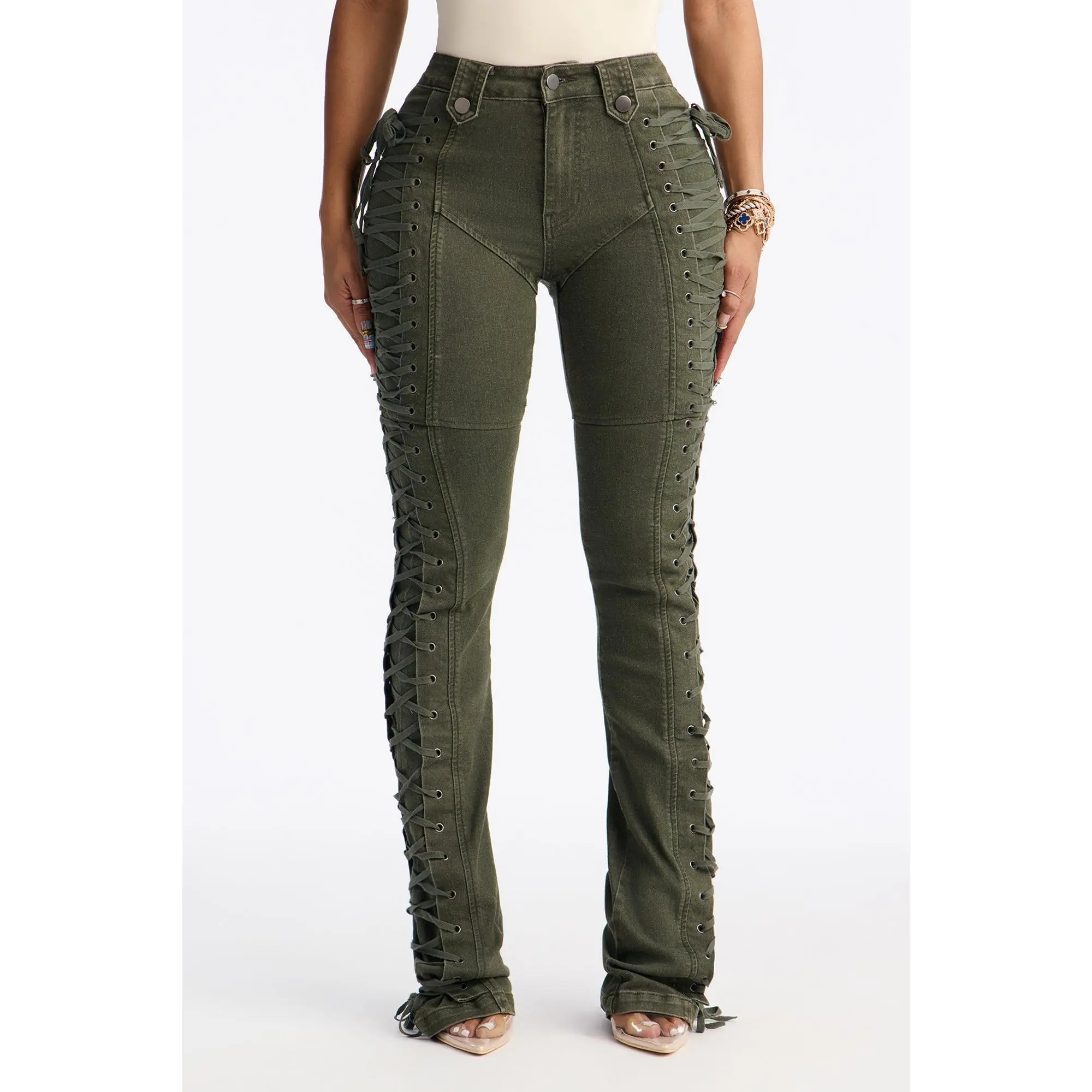 Tall After Hours Lace Up Flare Pant 36″ - Olive