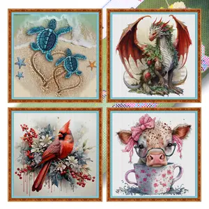 4Pcs Animal Printed Cross Stitch Kit 40x40cm DIY 11CT Thread Art Needlework