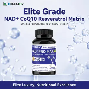 HIILEATHY NAD+ Pro Max | Pure Botanical Dietary Blend | 300mg Premium NAD+, CoQ10 & Resveratrol with Natural Plant Elements Brain Boost Supplement
